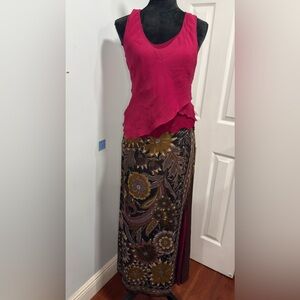 Etro Fuchsia and Gold Floral Maxi Skirt and blouse